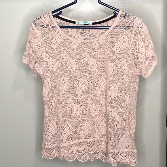 Maurices Tops - Maurices Pink Lace Sheer Short Sleeve Shirt Top